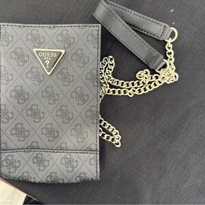 Guess Black Patterned Crossbody with Gold Chain